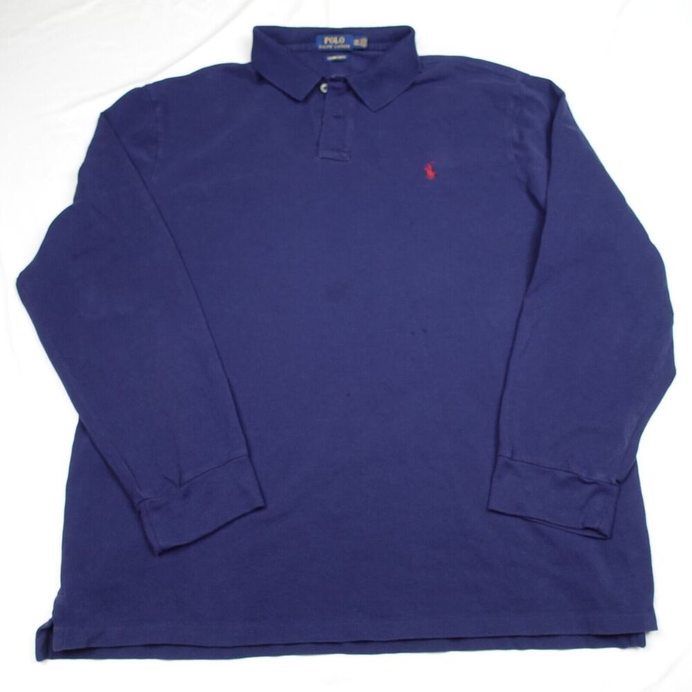 Ralph Lauren Polo Shirt Men's XXL Blue Long Sleeve Pullover Slim Fit